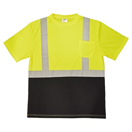 Hi-Visibility ANSI Yellow/Black Mesh T-Shirt W/2 Reflective Tape & Front Pocket, M
